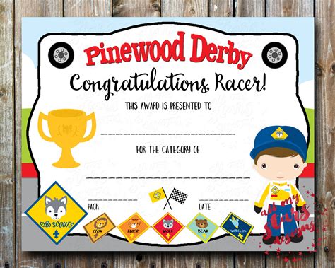 pinewood derby certificate printable templates
